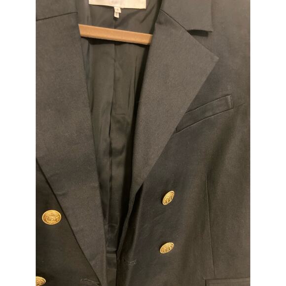 Frame Double Breasted Crop Blazer Jacket Sz 6 Navy NWT Linen Blend gold Nautical - Picture 5 of 12